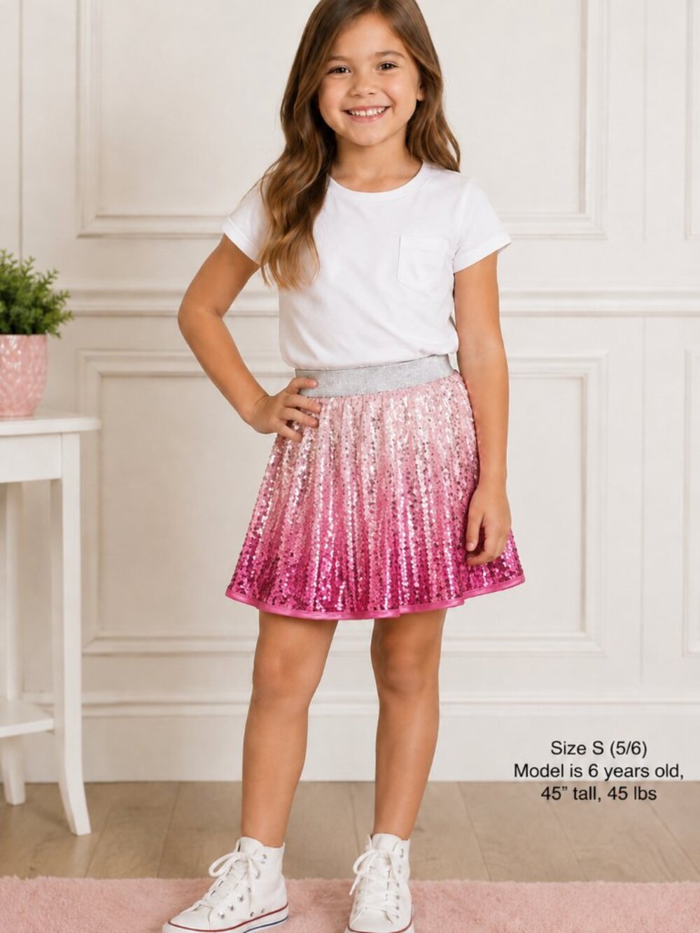 Danna Belle Girls Size 5/6 Pink Red Ombre Sequin Dance Skirt Silver Waist EUC